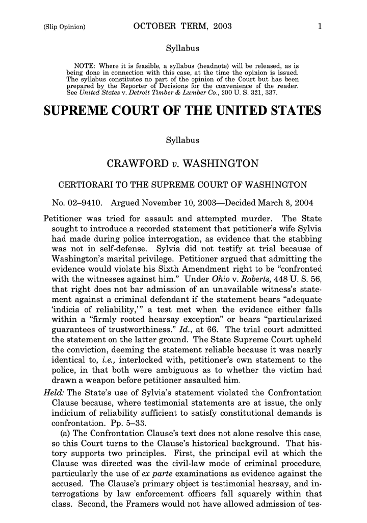 Crawford v clearance washington case brief